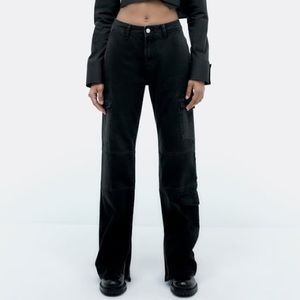 Zara Split Cargo Mid-rise Full Length Pants